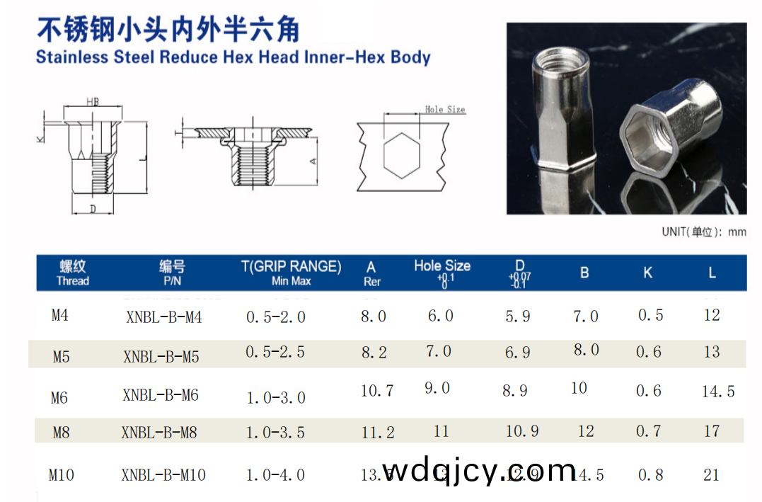 沉頭內(nei)外(wai)六(liu)角(jiao)通孔(kong)鉚螺(luo)母(mu)