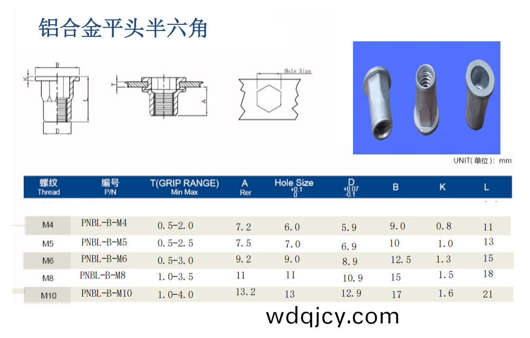 平(ping)頭半(ban)六(liu)角通孔(kong)鉚(liu)螺(luo)母
